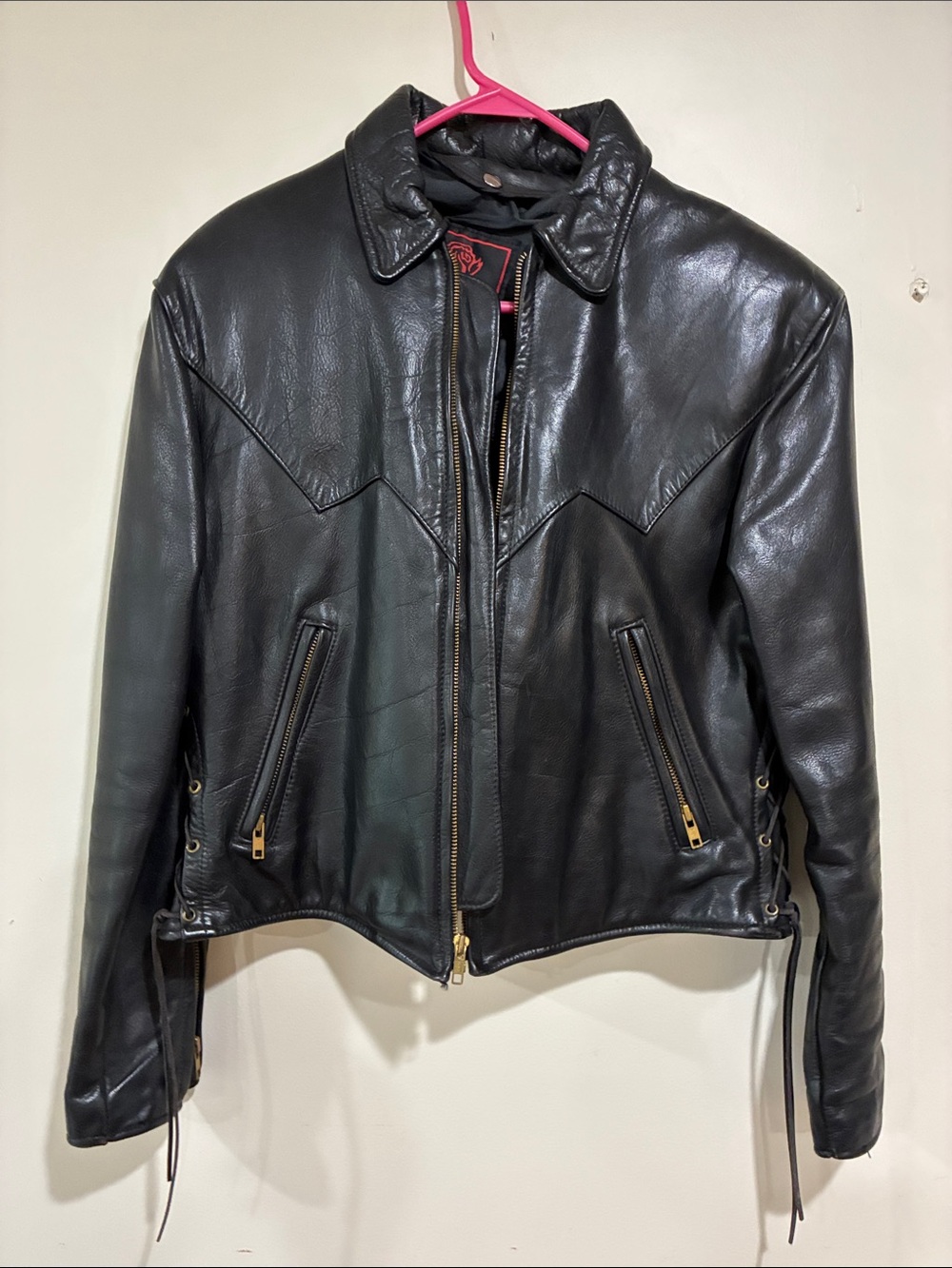 Vintage Black Leather Zip-Front women’s Jacket Fashions by Rose size 14